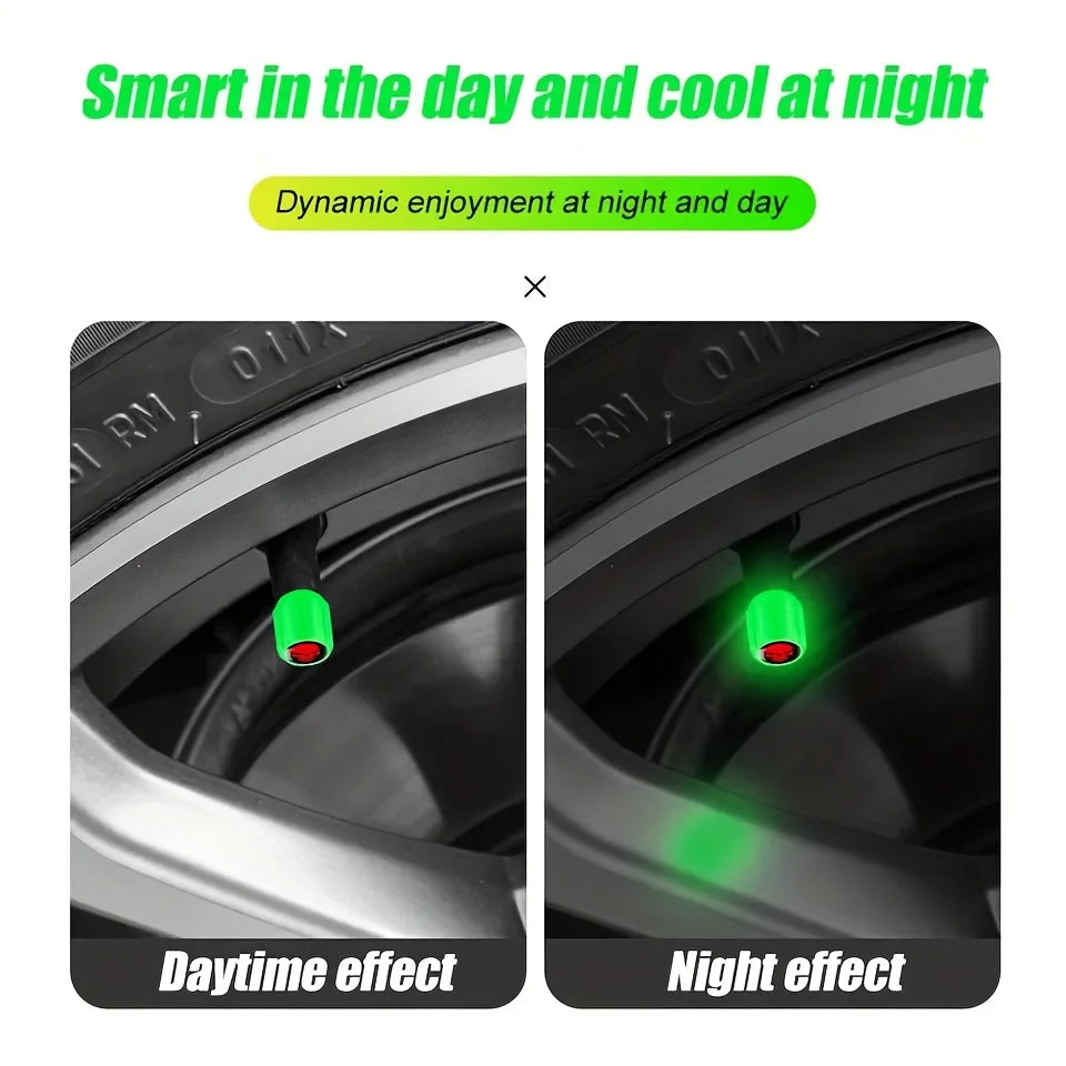 4pc Glow-in-the-Dark Skull Caps, Universal Car SUV Bike Truck Moto, Car Essentials, Portable Durable&Stylish, Gift