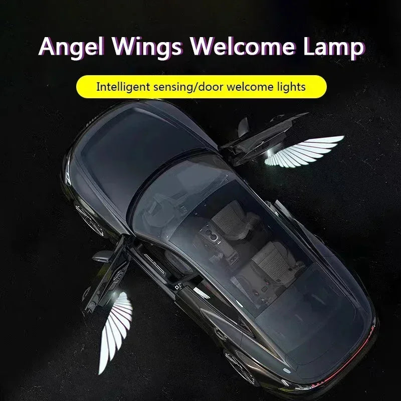 Car door angel wing welcome light, door opening sensing decoration modified wing projection ambient light car accessories